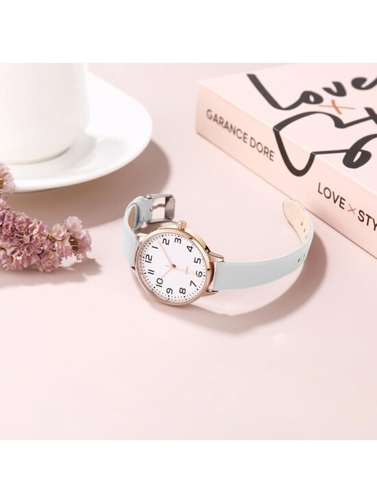 Women\'s White Dainty Analog Leather Waterproof Reloj Para Mujer Wrist Watch